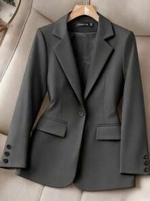 HOMEYEE 女士翻领长袖口袋复古优雅休闲度假商务职业OL加大码上衣外套，适合春、秋、冬三季穿着。