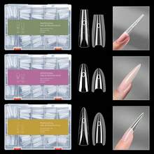 Sandwich Nail Film Slim-Tapered-Long-Ellipse Quick-Extension Crystal Hard Gel Non-Building-Forming Mold Acrylic Press On Nails Stiletto French Tip Nails Supplies Nail Art DIY For Women Beauty Gift - Clear - View 9