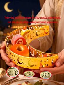 Juego de bandejas de servir de hierro para Ramadán - Decoradas con diseño de luna y estrella, color dorado, perfectas para servir dátiles, frutas secas y dulces, esenciales para las celebraciones de Eid Al-Fitr - Dorado - Ver 16