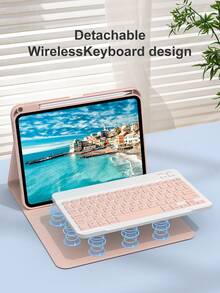 360°旋转键盘保护套，带无线蓝牙键盘，适用于iPad A16（第11/10代）、iPad Air 10.9（第4/5代）、iPad Air 11（M2/M3）、iPad Pro 11（第7/8/9代，10.2英寸/9.7英寸）、iPad Pro 11、iPad Mini 6/7，内置150mAh电池，采用PMMA和PU皮革材质，粉色 - 淺粉色 - 查看 4