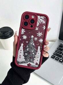 Burgundy Winter Apple Christmas Colorful Concave Soft Phone Case Compatible With IPhone17/ IPhone16/IPhone15/XR/7p8p/P12promax/P13promax/P14PROMAX/P13/P14/P11/P12/P14, XS/S/XSMAX/78,Suitable For IPhone 17 Air - 酒紅色 - 查看 3