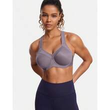 SYROKAN Women's Full Support High Impact Racerback Lightly Lined Underwire Sports Bra - 霧灰色 - 查看 2