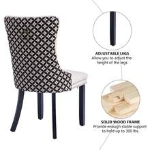 4 Piece Set Velvet Upholstered Dining Chairs, Wingback Side Chairs Button Tufted With Solid Wood Legs For Kitchen,Dining Room. - Beige-Floral - View 8