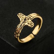 Minimalist Golden Cross & Jesus Open Ring, Niche Vintage Design, Women's Luxury Versatile Band - 金色 - 查看 1