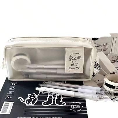 1pc Snoopy Designed High Capacity Dual Layer Pencil Case, Suitable For Middle School Students, Simple Style, Great For School Supplies, Classroom Rewards, Christmas, Birthday, Holiday Gifts