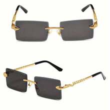 1 Pair Of Men's Rimless Glasses - Modern Minimalist Rectangular Design, Gold Snake Bone Frame, PC Lenses, Stable Fit - Suitable For Business, Daily And Formal Occasions - Luxurious Men's Glasses, Stylish Glasses, Professional Glasses - [白色的] - 查看 7