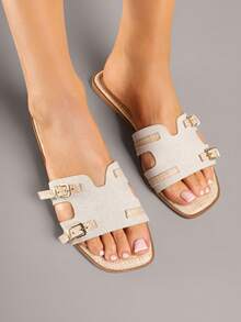 几何扣环凉拖鞋 女士夏季休闲沙滩凉鞋