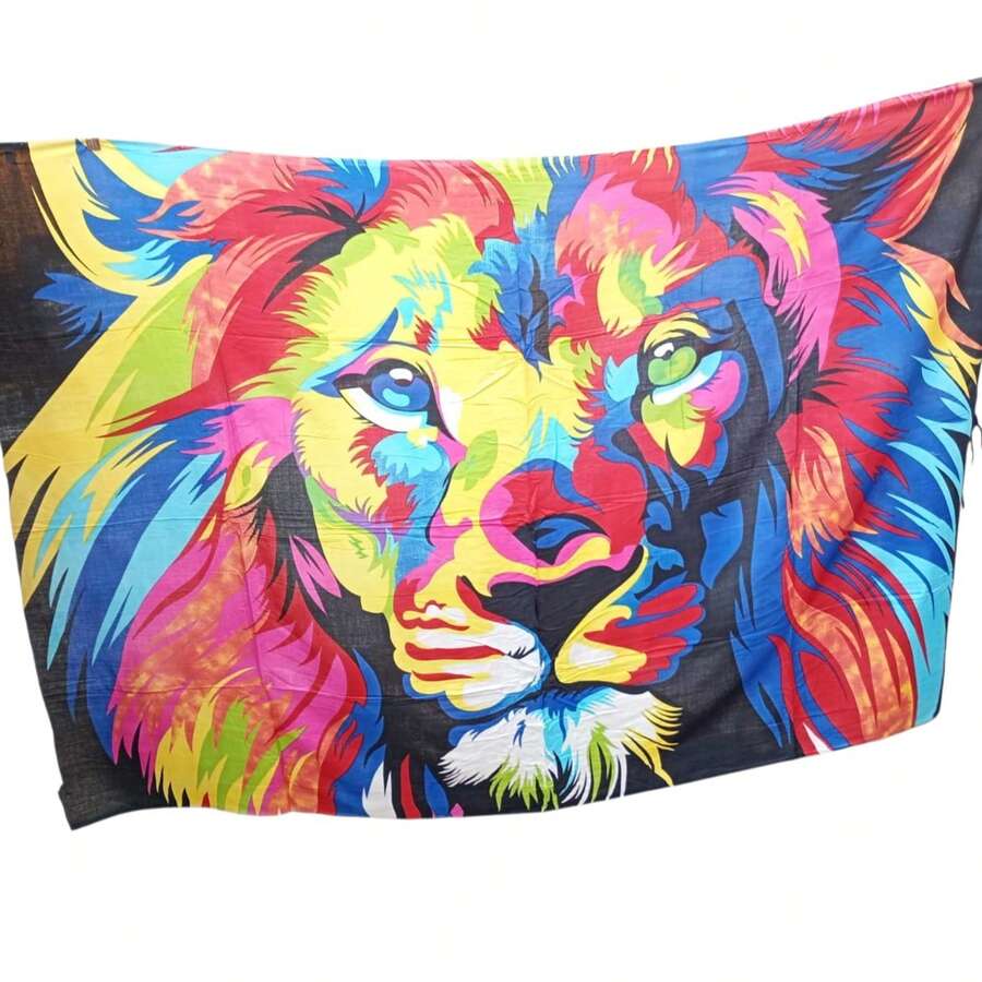 Printed Beach Sarong With Variations Of Prints - Lion - View 1
