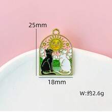 Sun And Moon Cat Charm For Jewelry Making, Enamel Necklace Earring Pendant, Diy Supplies Craft Accessories, Cat Animal Alloy Enamel Pendant Accessories Charms For Women, Key Chain/ Earrings/Necklace Pendant Handmade DIY Jewelry - Gold - View 7