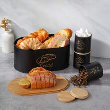 NYKAINMAN Bộ 4 hộp đựng thực phẩm bằng kim loại màu đen, có thể đựng bánh mì, trà, cà phê, đường, gia vị, thích hợp cho Giáng sinh, Lễ Tạ ơn, Lễ Phục sinh, các bữa tiệc ngoài trời. - màu đen - Xem 10