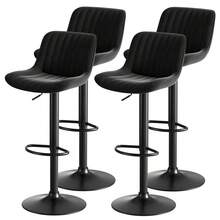 Black Dining Bar Swivel Chairs, Set Of 4 – Upholstered In Velvet, Height Adjustable, 360° Swivel Function - Black + Iron + Metal & Wood + Velvet + Foam - View 7
