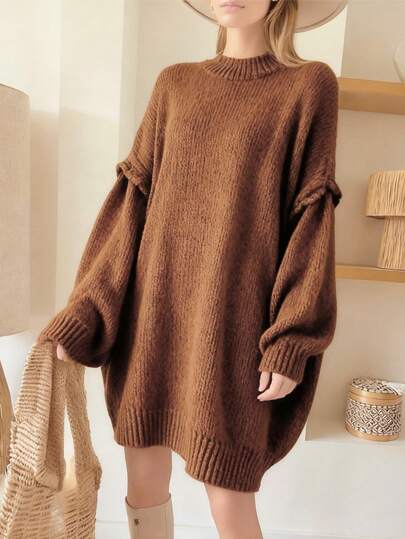 1pc Plus Size Loose Solid Ribbed Plus Size Sweater, Casual Home & Everyday Wear, Autumn/Winter