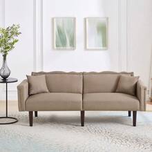 Sofa Bed With Bed Function, Adjustable Angle, Gold Legs, With Pillows And Side Storage Pockets - Antique Brown + Foam + 2 Seat - View 2