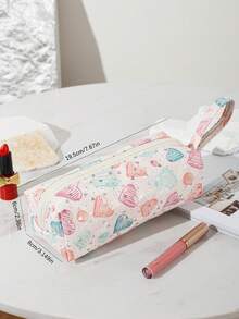 1-3pcs Multi-Color Full Print Big Heart Makeup Bag Handbag, Multi-Functional Cosmetic Organizer Bag, Portable Travel Accessories Storage Pouch, Large Capacity Zipper Pencil Brush Bag, Suitable For Travel, Party, Gift, Dorm, Beauty Tools, Holiday Essentials Make Up Bag Makeup Pouch Cosmetic Bag Toiletry Bag Wash Bag Travel Essential Cruise Essentials Vacation Essentials For Men Women