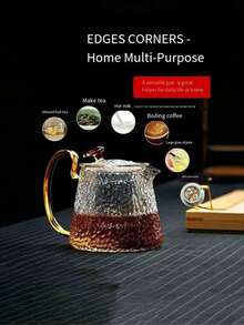 1个高硼硅玻璃茶壶，带滤网，适用于电炉加热，锤纹玻璃茶壶，锤纹茶壶，带侧滤网的玻璃茶壶，小黑茶壶，花卉图案茶壶，功夫茶具套装