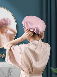 1pc/2pcs Women Shower Cap, Waterproof Thickened Double-Layer Bathing Cap, Suitable For Face Washing And Bathing, Anti-Oil Smoke And Dust, Universal Adult Shower Cap