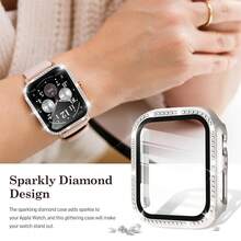 EIGIIS 1 pieza Carcasa de reloj inteligente con diamantes de imitación compatible con Apple Watch Series 9/8/7 y Ultra, disponible para 45mm y 49mm, con un solo cristal brillante de diamante de imitación, parachoques ultrafino y cubierta protectora completa para mujeres y niñas