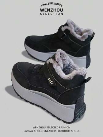 Nya vinterstövlar med tjock sula för kvinnor, termiskt fodrade stövlar i förtjockat läder för kvinnor, vattentäta och halkfria sneakers