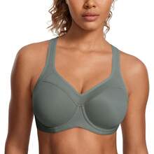 SYROKAN Women's Full Support High Impact Racerback Lightly Lined Underwire Sports Bra - Grey Sage - View 1