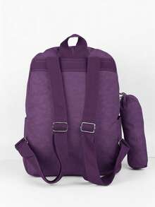Backpack And Pencil Case Kit For Youth/College, Small, Waterproof Nylon, Plain, C304 - Purple - View 2