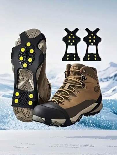 1 Pair Winter Anti-Slip Rubber Shoe Spikes, Unisex Ice Traction 10-Teeth Crampons, For Snow And Ice, Black, Easy To Install, For Outdoor Safety, Winter Traction, Ice Grip Spikes, Simple Installation, Non-Slip Material, High Friction Rubber Cleats, Traction Anti-Slip Spikes, For Walking On Ice, Outdoor Workers