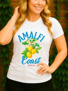 Amalfi Coast Italia Sicilian Lemon Basic Unisex T-Shirt 100% Premium Cotton – Men's And Women's | Casual, Streetwear, Plus Size, New Arrival With Immediate Shipping In Various Colors - trắng - Xem 3