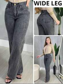 Women's Wide Leg High Waisted Jeans With Butt Lifting Pant - 黑與白 - 查看 3