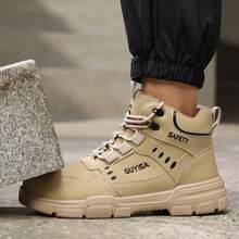 GUYISA Steel Toe Shoes, Anti-Smash, Anti-Puncture, Rotary Smart Buckle One-Second On/Off, High-Top, All-Season, Rubber Sole, Mining & Construction Boots, Men's Fashion High-Top Boots (This Is The CN Size, International Size May Differ, This Model Runs Large, Please Choose One Size Smaller!) - Khaki - View 3