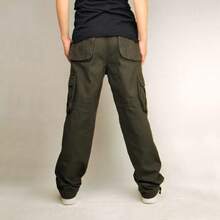 Pantalones de playa tipo cargo para hombre, otoño, verano, lino, hawaiano, tropical, pierna recta, lisa, pantalones de pierna larga, para hombre, 2024 - T-339 Verde lima del ejército - Ver 6