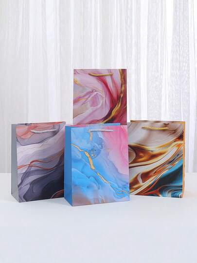 1/4/8/12/24pcs Fashionable Marble Pattern Gift Bags With Handles, Reinforced Bottom - Ideal For Valentine's Day, Birthday, Party, Mother's Day, Women's Day, Love Theme Gifts, Anniversary Surprises, New Year Gifts - Foldable Shopping And Party Bags, Gift Wrapping Supplies - Great For Gifting