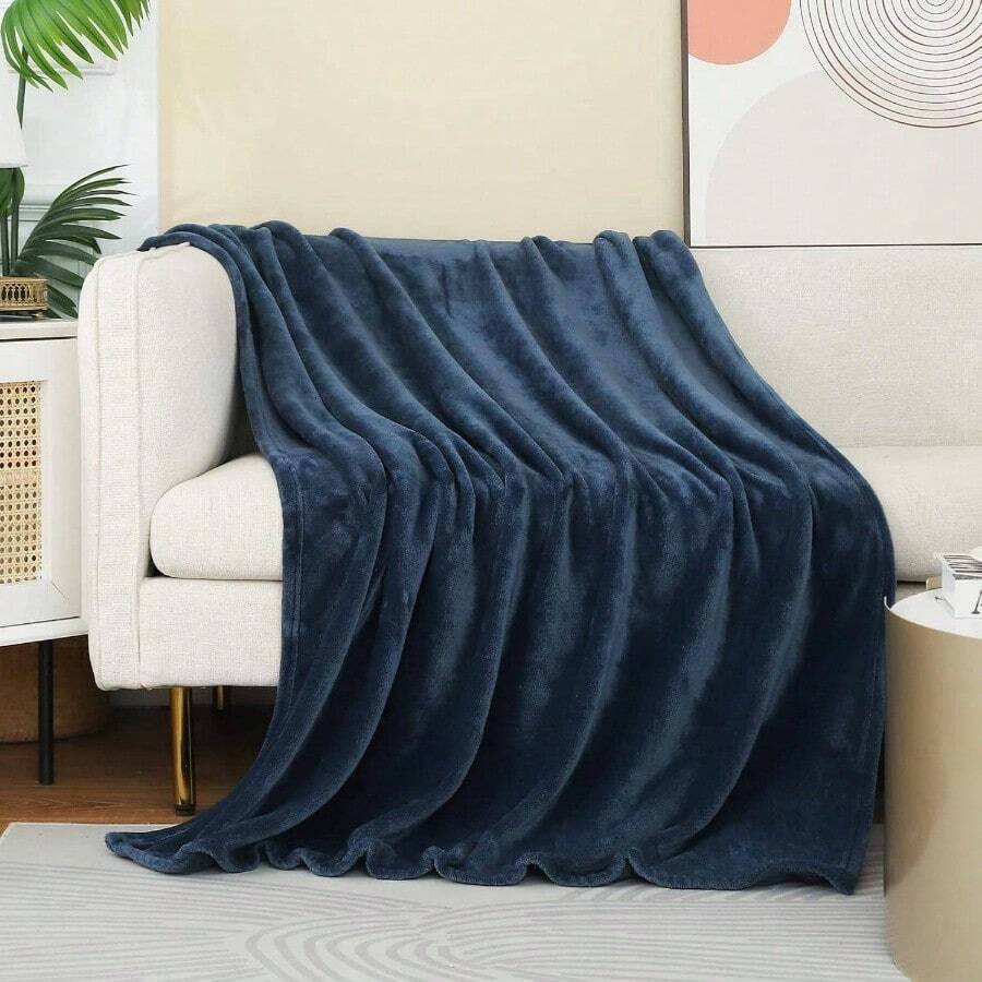 Dark Dusty Blue Stone Blue Throw Blanket Flannel Fleece Throw Size 50 By 60 Inches Couch Sofa Bed 280GSM, Soft Plush Cozy And Luxury Warm Bed Blanket All Season - Throw(50"*60") + Stone Blue - View 1