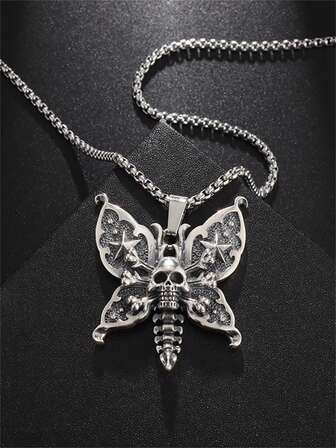 1件装时尚哥特式星形骷髅恶魔蝴蝶吊坠项链，男女皆宜朋克摇滚街头派对饰品礼物