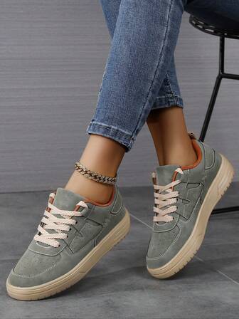 Fashion Casual Women Sneakers, Lace Up Lightweight Platform Casual Flats Shoes For Women, Versatile Low-Top Sporty Trainers Shoes Woman