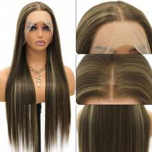 200% 密度 26 英寸长直发蕾丝前假发 13x4 高清蕾丝前假发 渐变棕色彩色丝绸直发假发 无胶 13*4 高清蕾丝假发 长款灰金色假发 耐热纤维合成蕾丝前假发 渐变金色发片蕾丝闭合假发 13x4 高清透明蕾丝前假发 带婴儿发 适合日常佩戴 派对 万圣节 圣诞节 - 間色 - 查看 2