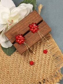 1 Pair New Minimalist Festive Christmas Flower Front & Back Earrings, Christmas Gift For Women - Multicolor - View 2