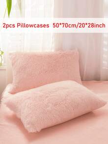 2 vỏ gối nhung hồng, kiểu dáng hiện đại sang trọng, thích hợp cho mùa đông, phù hợp với giường và ghế sofa, mềm mại và ấm áp, có thể giặt máy, không bao gồm ruột gối. - Hồng - Xem 7