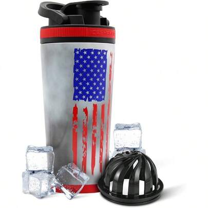 Ice Shaker Insulated Stainless Steel Shaker Bottle For Protein Shakes Smoothies And Cocktails 26oz American Flag Design With Twist-On Agitator Keeps Drinks Cold For Over 30 Hours Odor-Free And Leak-Proof Insulated Cup With Durable Construction For On-The-Go Use