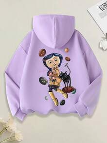 1 pieza Sudadera con elemento de dibujos animados para adolescentes, cómoda, de estilo de anime de primavera y otoño y personalizada - Morado - Ver 3