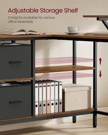 L-Shaped Desk With 2 Spacious Drawers, Gaming Desk With Monitor Stand, Corner Desk, Computer Desk With Adjustable Storage Shelf, For Home Office, Rustic Brown - Rust Brown - View 3