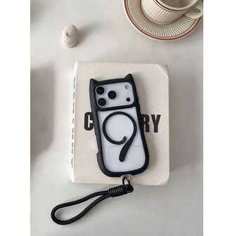 1个极简透明可爱猫耳磁吸手机壳 + 挂绳，适用于 17 Pro/17 Pro Max