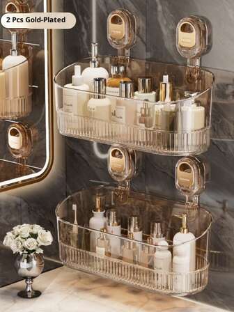 Förvaringslåda för badrumskosmetika, väggmonterad förvaringslåda, stor sugkoppsförvaringskorg, hängande korg för badrumstvätt