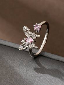 Bộ 1/3 nhẫn bướm đính đá Cubic Zirconia màu hồng cho nữ, phong cách Y2K, size điều chỉnh được, nhẫn đeo chồng cho hằng ngày, quà tặng trang sức cho cô ấy - Nhiều màu - Xem 8