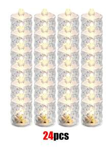 24 件 LED 电子蜡烛灯、无焰水晶蜡烛、无焰钻石形蜡烛、蜡烛灯、带电池、迷你玫瑰图案折射光环投影茶灯、电池供电的 LED 无焰蜡烛灯、适用于情人节圣诞节婚礼派对家居装饰 200+ 小时电池供电的 LED 茶灯、暖白色、适用于婚礼、餐桌、万圣节、情人节婚礼装饰星星/月亮/灯笼 12-8-7-6-5-4-3-2-1 件母亲节