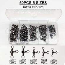 50Pcs/Lot 3 Ways Barrel Swivel Fishing Swivels Rolling Swivels Bearing Connector Solid Ring