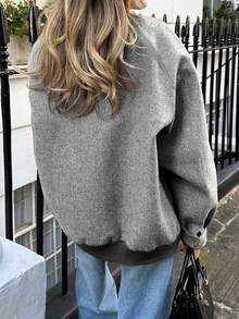 Áo khoác Doriss cổ đứng, túi nắp, họa tiết xương cá, cài khuy và khóa kéo, thích hợp cho mùa tựu trường, áo khoác ngoài, màu trơn, phù hợp cho bữa tối, phong cách bohemian cổ điển, màu đen mùa xuân. - màu đen - Xem 4