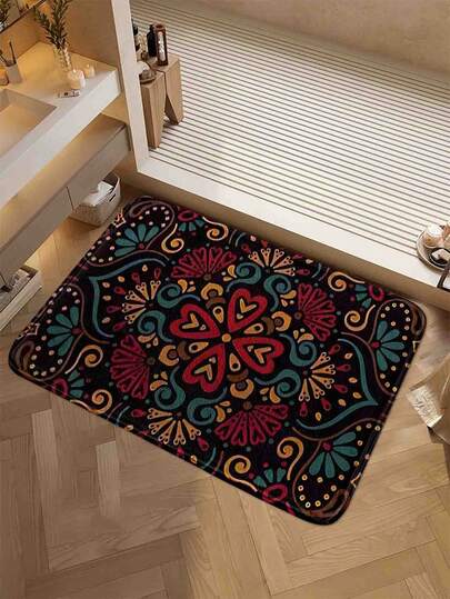 1pc/2pcs Vintage Floral Pattern Bath Mat, TPR Non-Slip Bottom, American Vintage Faux Wool Soft Touch Machine Washable Non-Slip Bath Mat, Foldable Easy Care Carpet Mat, Rectangular Design, Suitable For Bathroom Shower Area, Bathroom Doormat, Entryway, Home Decor For Bathroom, Bedroom, Living Room, Dining Room, Indoor/Outdoor Non-Slip Rug, Room Decor, Home Decor, Seasonal Decor, Holiday Gift
