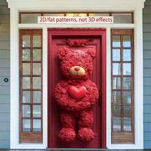 2D Valentine's Day Door Banner 1pc A Stunning Teddy - Bear Shaped Rose Arrangement With A Heart - Felt Gesture For Indoor/Outdoor Party Decor, Anniversary Party Supplies,Valentine's Day,2D Flat,Polyester,Notmulti-Layer Or Real Model