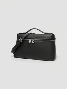 1 pieza Bolso de hombro cuadrado de unicolor con textura de grano de litchi en PU, bolso de mano pequeño para mujer, adecuado para combinar con diaria, salidas, compras, fiestas, bol - Burdeos - Ver 12