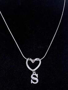 Women's Minimalist Heart & 26 Initials Pendant Necklace - Fashion Versatile Jewelry For Daily Wear & Lover Gift - Silver - View 3