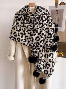 1pc Elegant Vintage Leopard Print Jacquard Faux Cashmere Scarf, Women's Fashion Versatile Warm Shawl Wrap For Daily Matching And Decoration - Multicolor - View 6